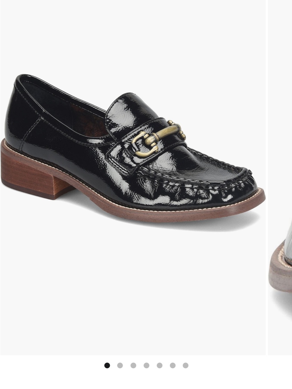 Kork-Ease Black Patent Moc Toe Loafer with Brass Horsebit